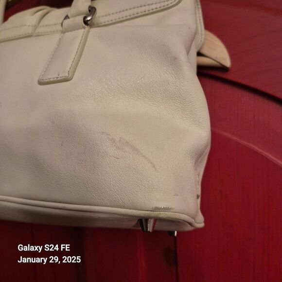HTF Coach Hampton Handbag Satchel Purse Bone Thick Leather Silver # 7581 EUC - Picture 8 of 9